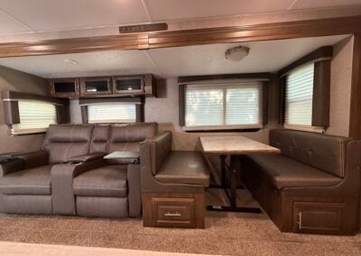 fold down kitchen dinette table and benches and reclining chairs