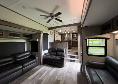 living room with kitchen in the background